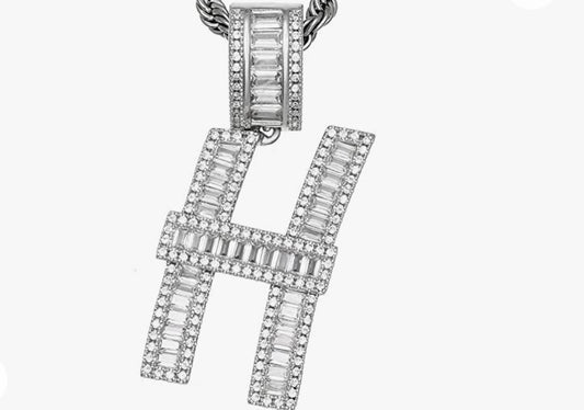 Silver Baguette Letter ''H'' Necklace