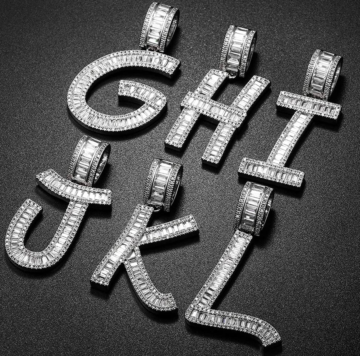Silver Baguette Letter ''P'' Necklace