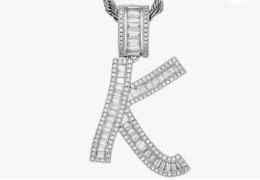 Silver Baguette Letter ''K'' Necklace