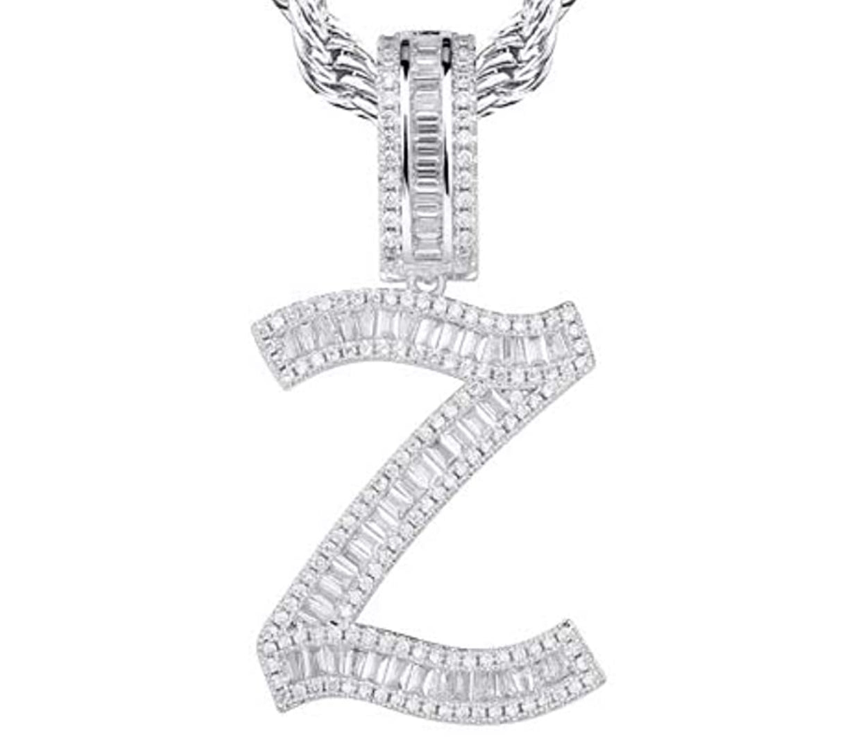 Silver Baguette Letter ''Z'' Necklace