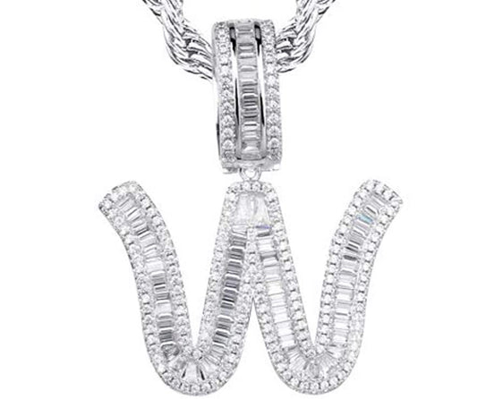 Silver Baguette Letter ''W'' Necklace