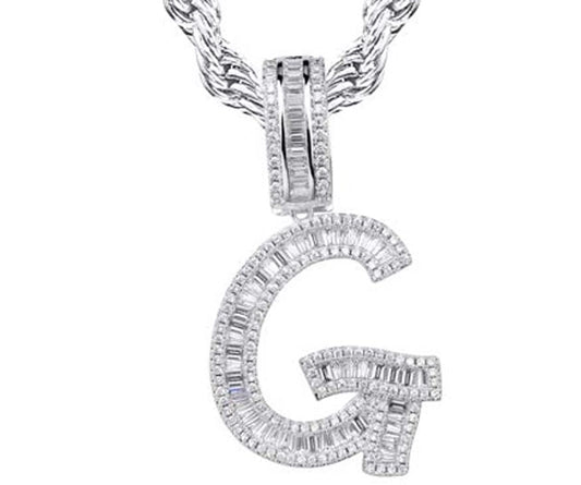 Silver Baguette Letter ''G'' Necklace