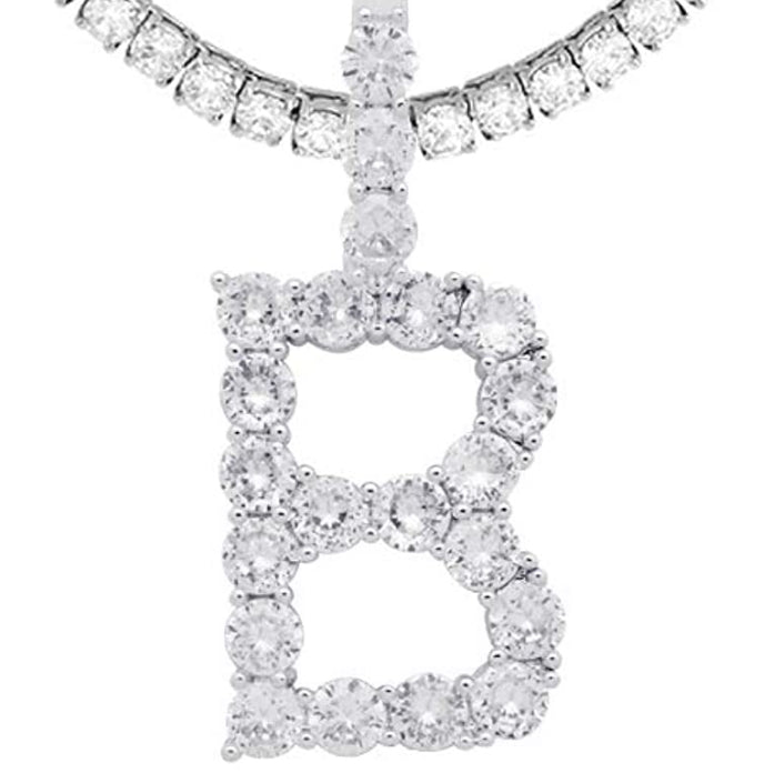 Silver Tennis Letter ''B'' Necklace