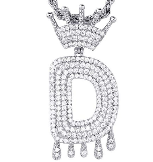 Silver Dripping Crown Letter ''D'' Necklace
