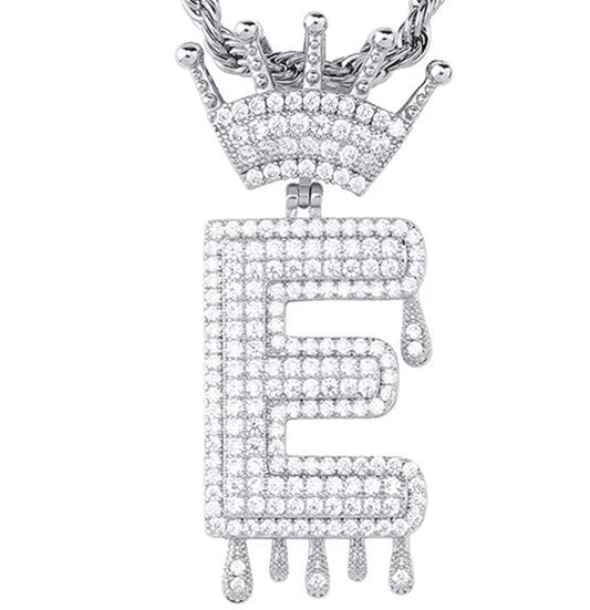 Silver Dripping Crown Letter ''E'' Necklace