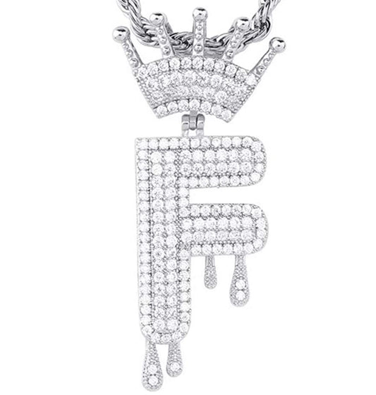 Silver Dripping Crown Letter ''F'' Necklace