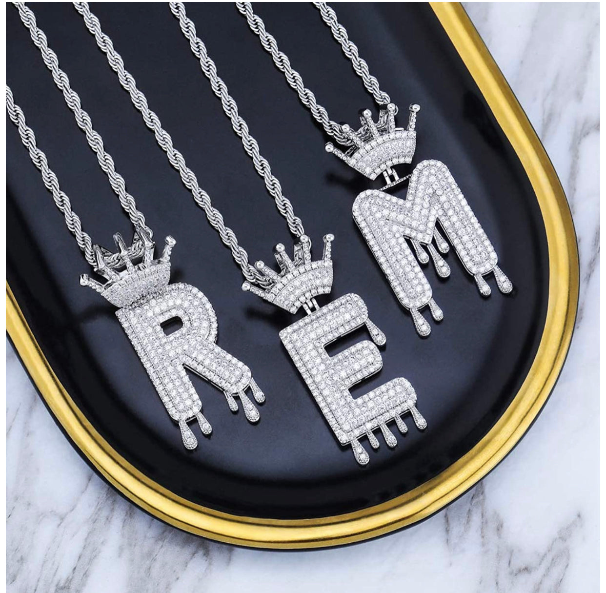 Silver Dripping Crown Letter ''I'' Necklace