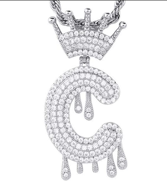 Silver Dripping Crown Letter ''C'' Necklace