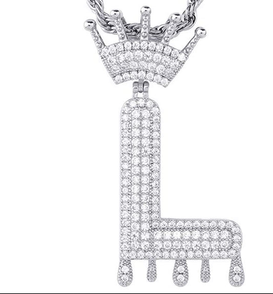 Silver Dripping Crown Letter ''L'' Necklace