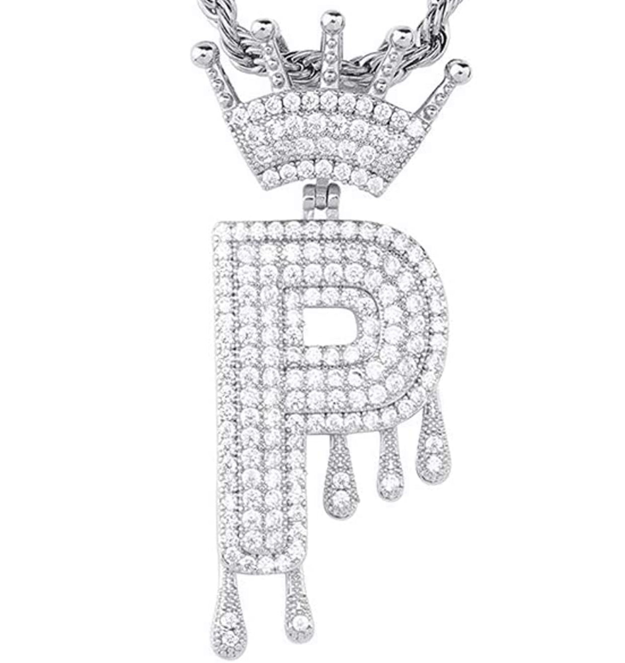 Silver Dripping Crown Letter ''P'' Necklace