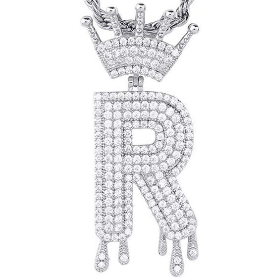 Silver Dripping Crown Letter ''R'' Necklace