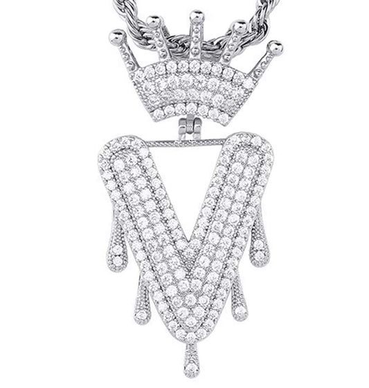 Silver Dripping Crown Letter ''V'' Necklace