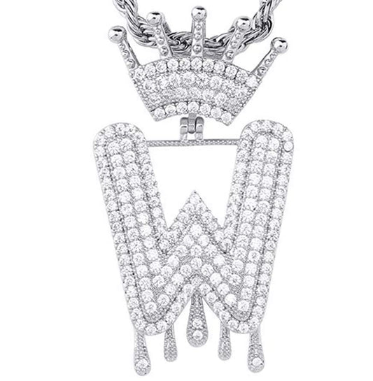 Silver Dripping Crown Letter ''W'' Necklace