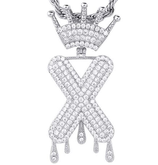 Silver Dripping Crown Letter ''X'' Necklace