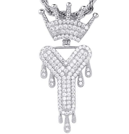 Silver Dripping Crown Letter ''Y'' Necklace