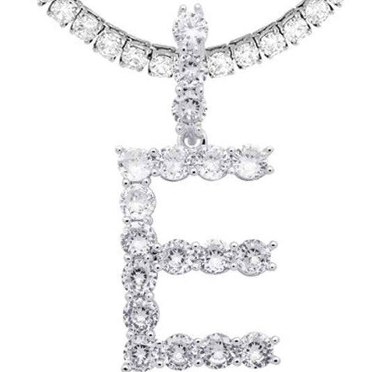 Silver Tennis Letter ''E'' Necklace