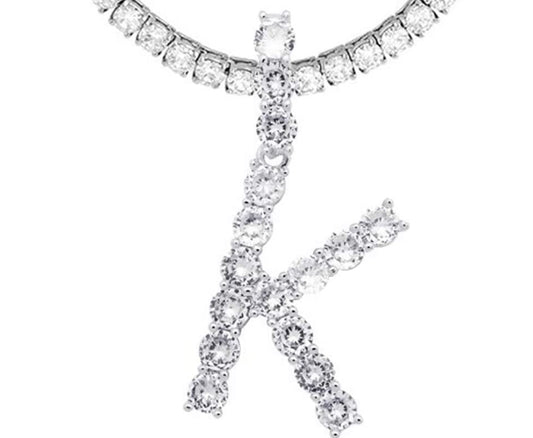 Silver Tennis Letter ''K'' Necklace