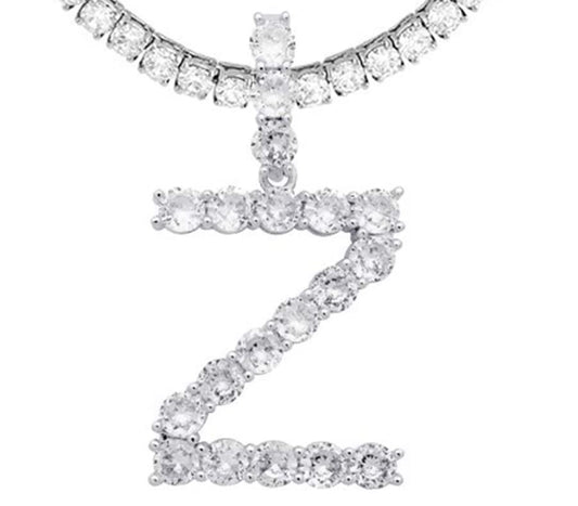 Silver Tennis Letter ''Z'' Necklace