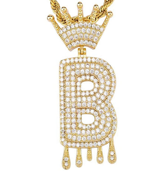 Gold Dripping Crown Letter ''B'' Necklace