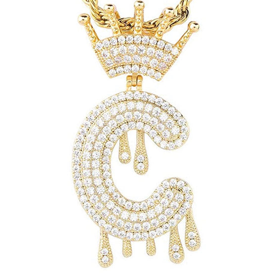 Gold Dripping Crown Letter ''C'' Necklace