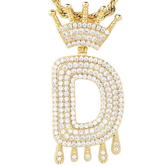 Gold Dripping Crown Letter ''D'' Necklace