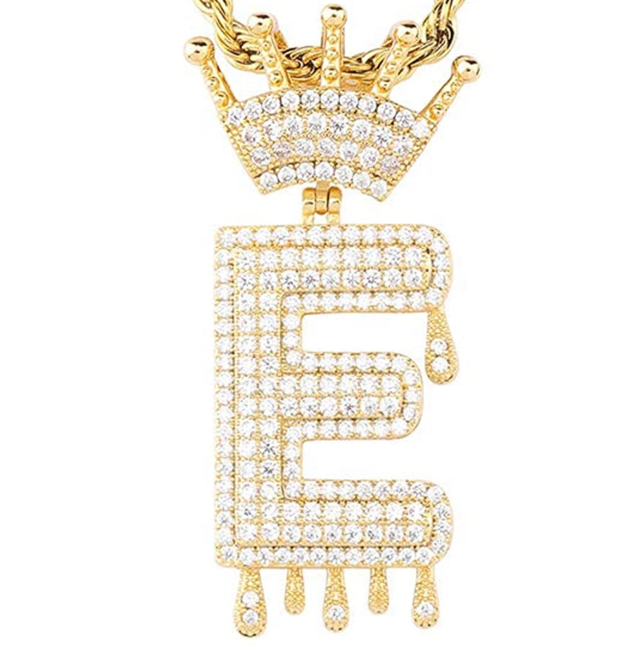 Gold Dripping Crown Letter ''E'' Necklace
