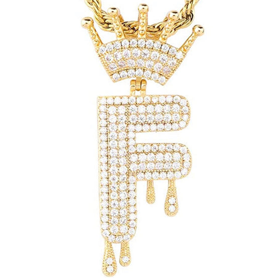 Gold Dripping Crown Letter ''F'' Necklace