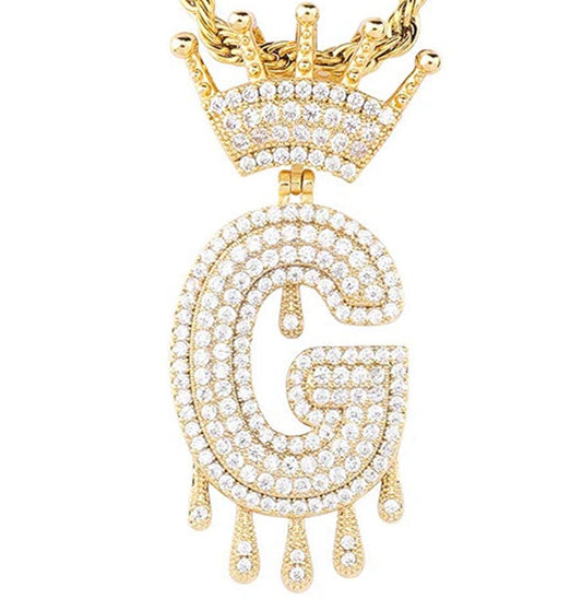 Gold Dripping Crown Letter ''G'' Necklace