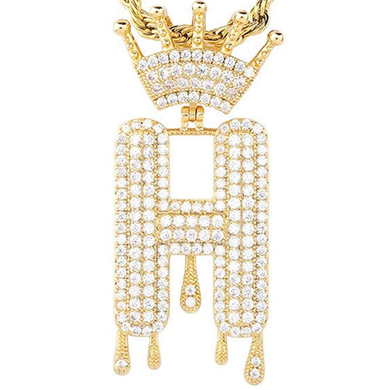 Gold Dripping Crown Letter ''H'' Necklace