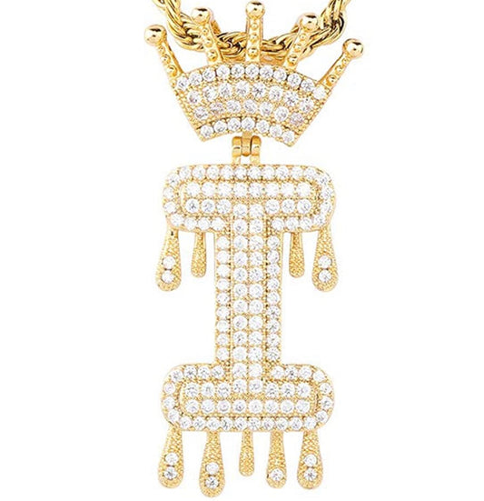 Gold Dripping Crown Letter ''I'' Necklace