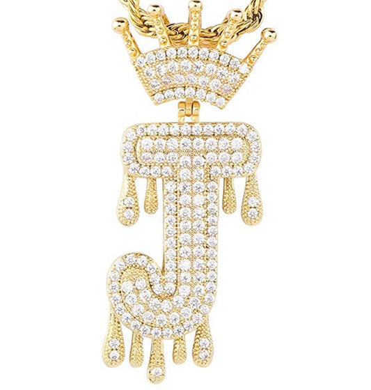 Gold Dripping Crown Letter ''J'' Necklace