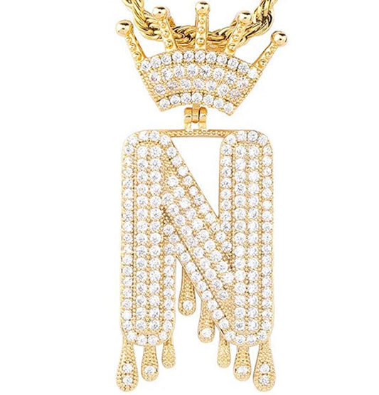 Gold Dripping Crown Letter ''N'' Necklace