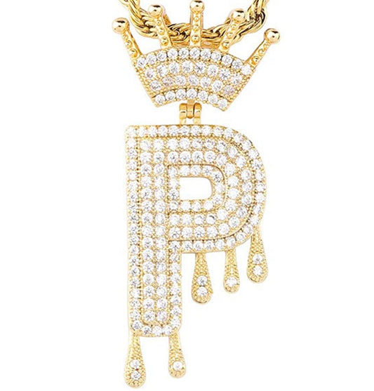 Gold Dripping Crown Letter ''P'' Necklace