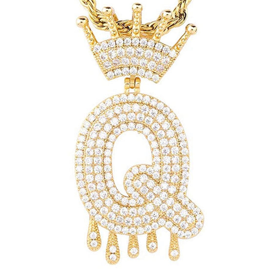 Gold Dripping Crown Letter ''Q'' Necklace