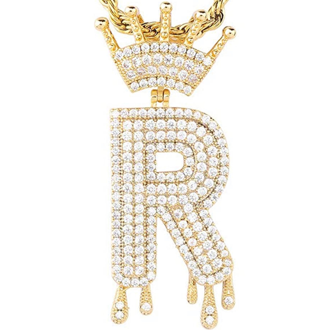 Gold Dripping Crown Letter ''R'' Necklace