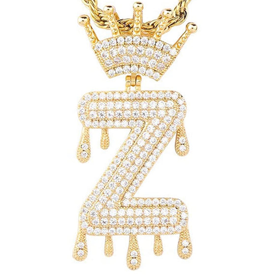 Gold Dripping Crown Letter ''Z'' Necklace