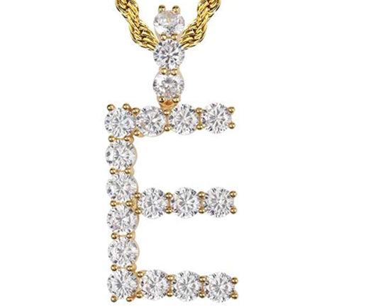 Gold Tennis Letter ''E'' Necklace