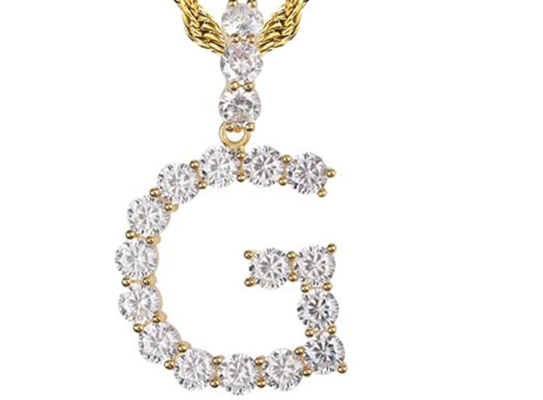 Gold Tennis Letter ''G'' Necklace