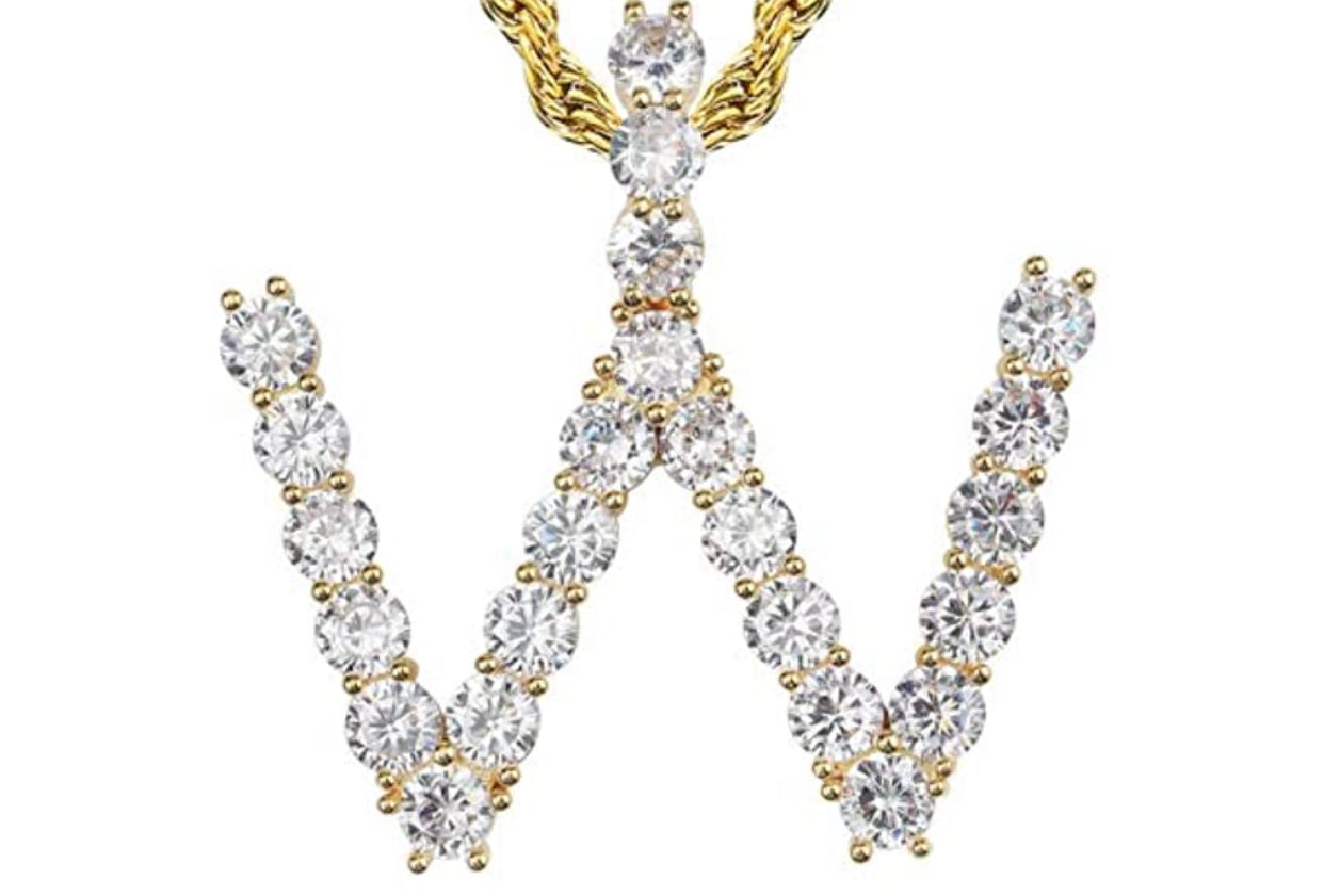 Gold Tennis Letter ''W'' Necklace