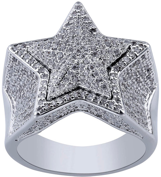 Mens Silver Bust Down Star Ring