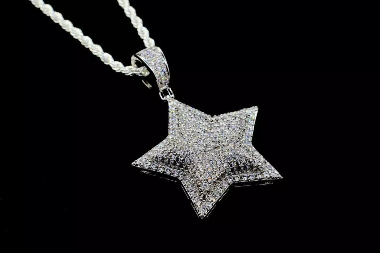 Mens Silver Bust Down Star Necklace