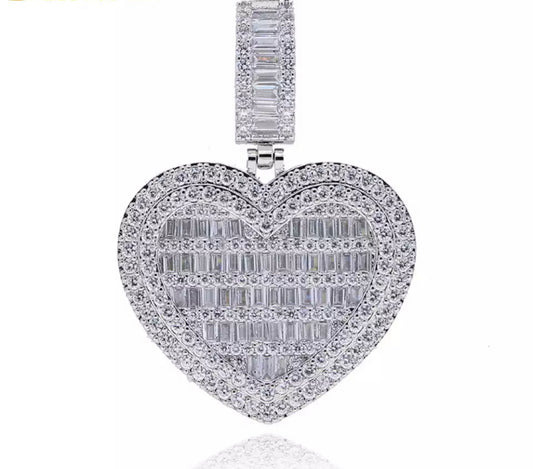 Silver Baguette Heart Necklace