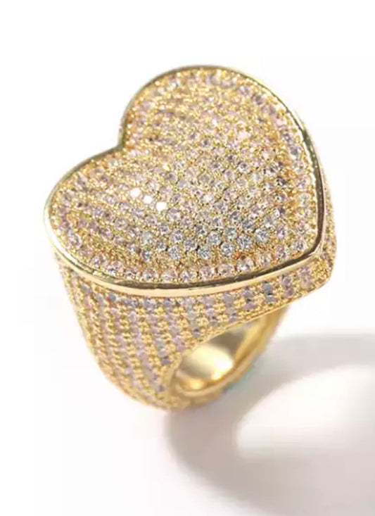 Gold Paved Bust Down Heart Ring
